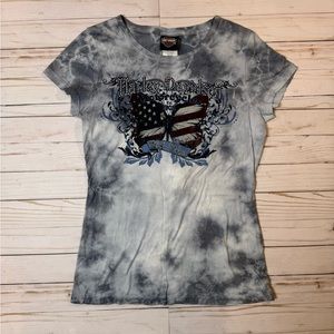 Harley Davidson Motorcycle Women’s Gray Fitted Tshirt Size Medium Bad Mama Jama